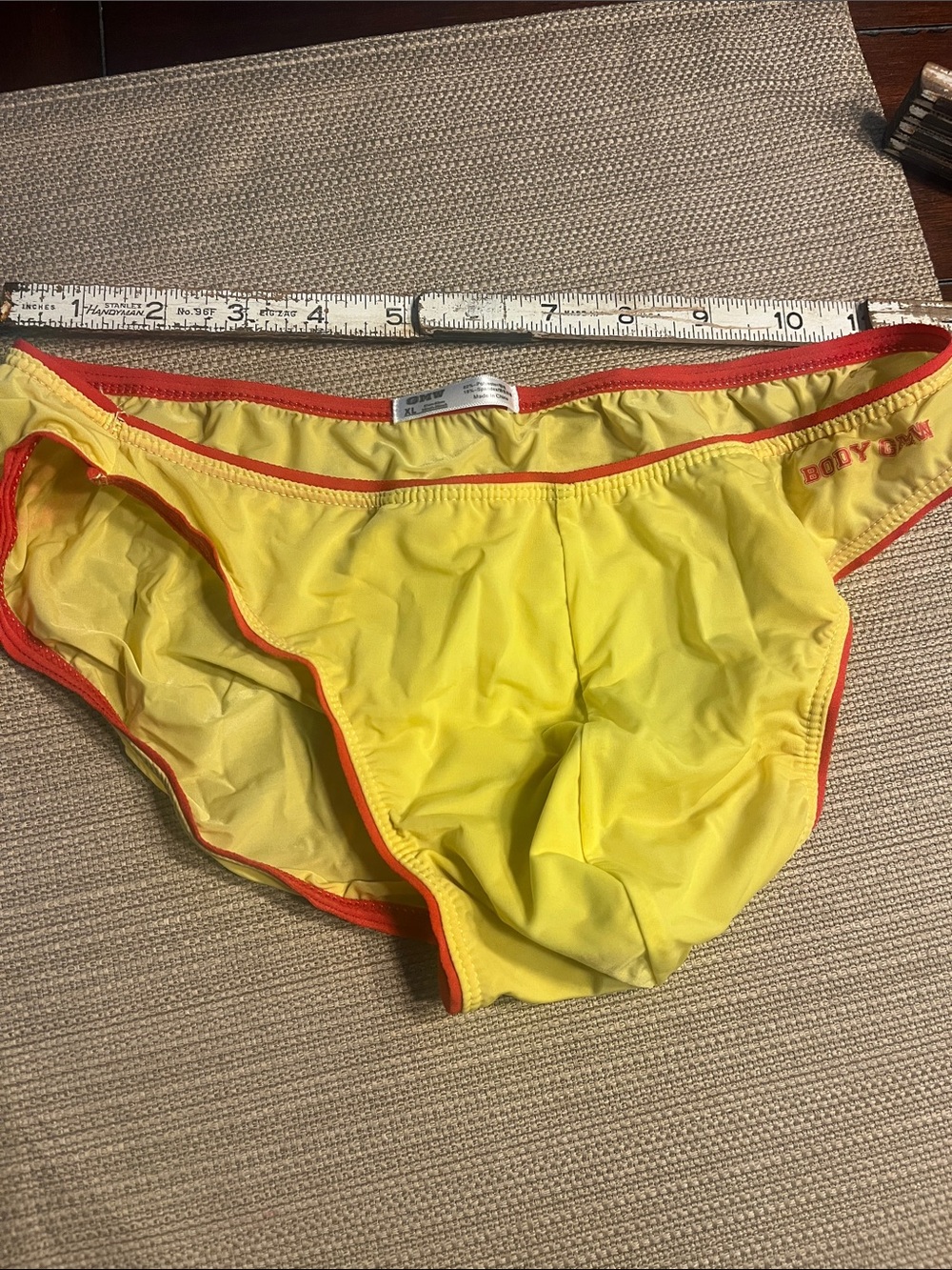 17   GMW  ultra thin Yellow Bikini Bottoms with Orange Trim extra medium
